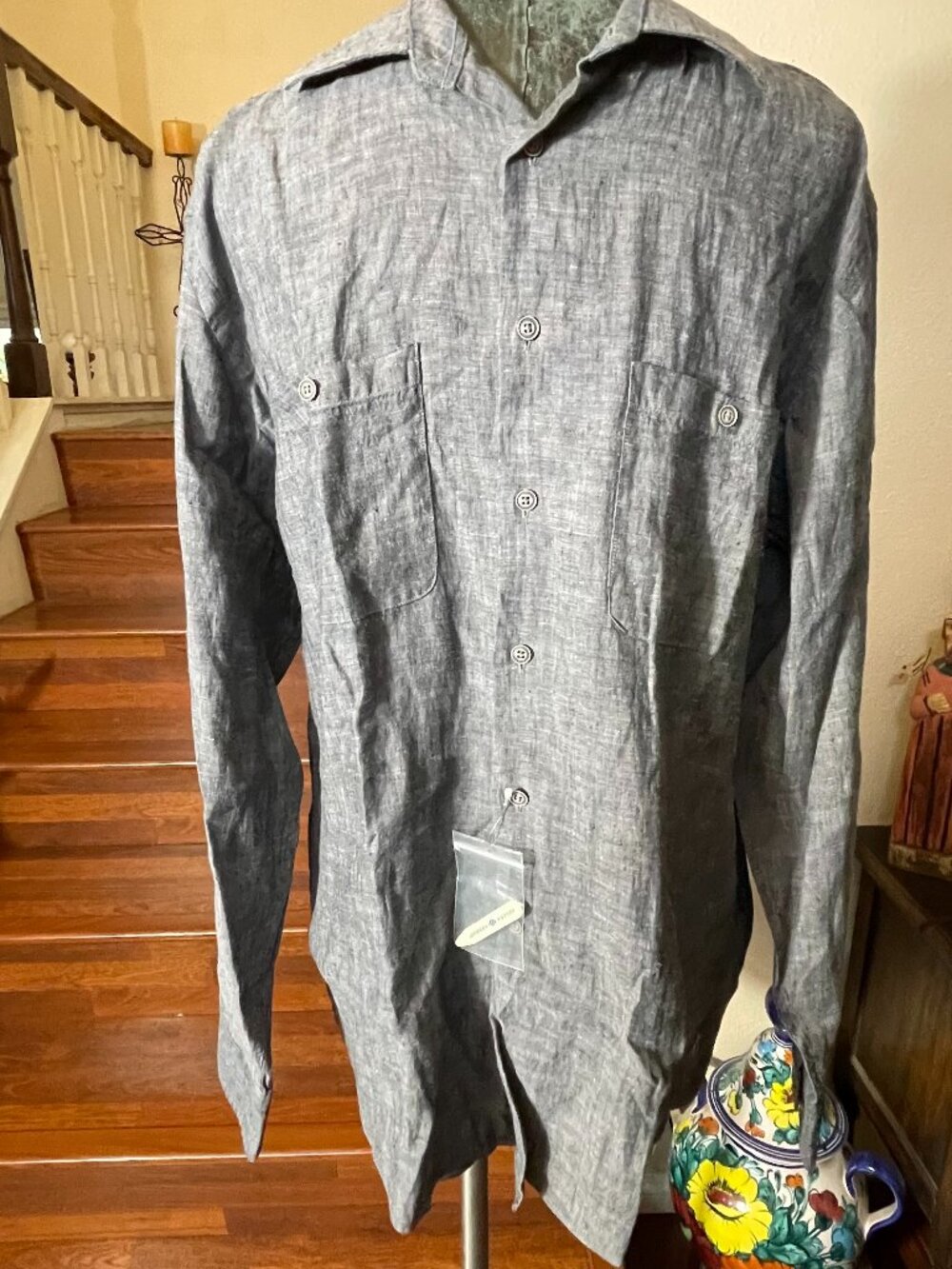 Joseph Abboud Men's Gray 100% Linen Roll Tab Long Sleeve Button-up Shirt L NWT
